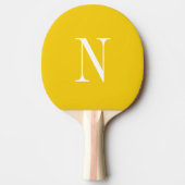 Moderne gele & witte monogram initiaal tafeltennisbatje (Voorkant)