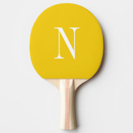 Moderne gele & witte monogram initiaal tafeltennisbatje