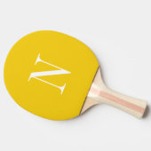 Moderne gele & witte monogram initiaal tafeltennisbatje (Zijkant)