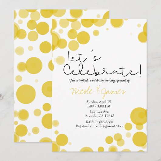 Moderne Gele Witte Stippen Bubbles Vieren Kaart (Voorkant / Achterkant)