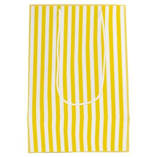 Moderne gele witte strepes Sjabloon legant Medium Cadeauzakje (Achterkant)