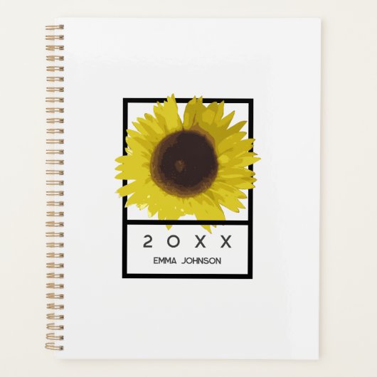 Moderne Gele Zonnebloem Bloemige Aangepaste Naam Planner (Voorkant)