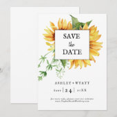 Moderne gele zonnebloem bruiloft flat Save the dat Date (Voorkant / Achterkant)