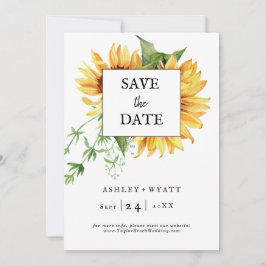 Moderne gele zonnebloem bruiloft flat Save the dat Date