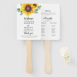 Moderne gele zonnebloem bruiloft handwaaier