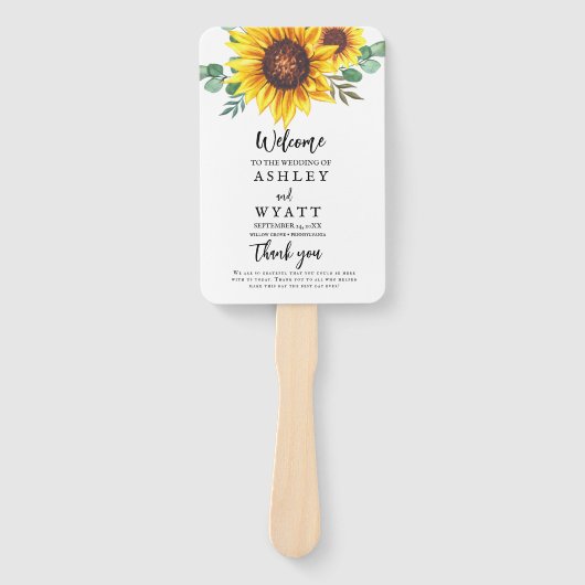 Moderne gele zonnebloem bruiloft handwaaier (Voorkant)