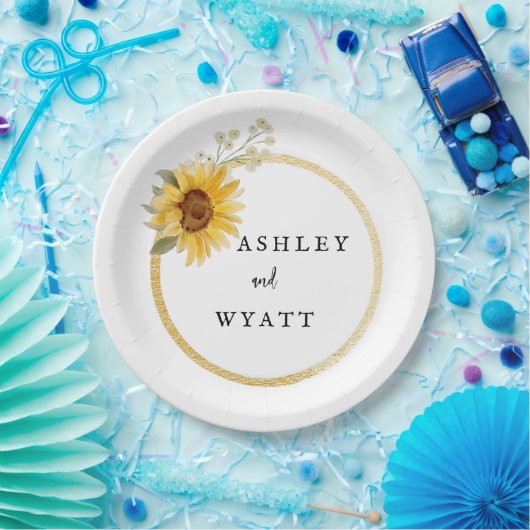 Moderne gele zonnebloem bruiloft papieren bordje (Feest)