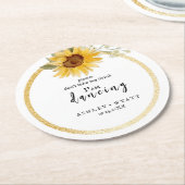 Moderne gele zonnebloem bruiloft ronde kartonnen onderzetter (Gebogen)