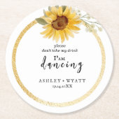 Moderne gele zonnebloem bruiloft ronde kartonnen onderzetter (Voorkant)