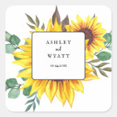 Moderne gele zonnebloem bruiloft vierkante sticker (Voorkant)