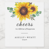 Moderne Gele Zonnebloem Bruiloft Wijn Etiket (Enkel label)