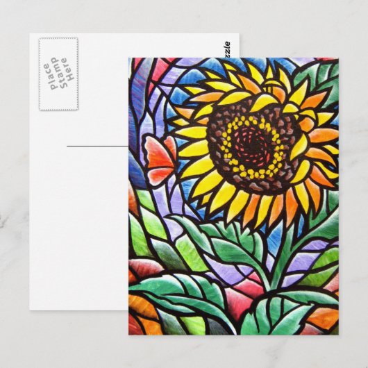 Moderne Gele Zonnebloem Stijlvolle Bloemschilderin Briefkaart (Voorkant / Achterkant)