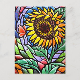 Moderne Gele Zonnebloem Stijlvolle Bloemschilderin Briefkaart