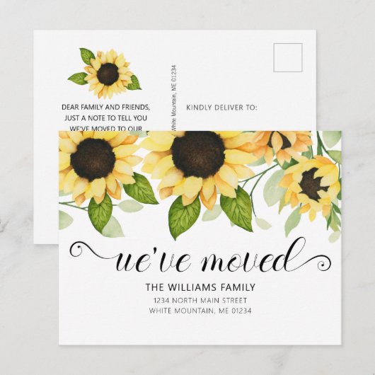 Moderne Gele Zonnebloem Waterverf Bloemen Bewegen Aankondigingskaart (Voorkant / Achterkant)