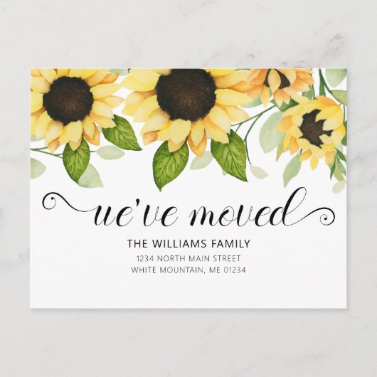 Moderne Gele Zonnebloem Waterverf Bloemen Bewegen Aankondigingskaart (Voorkant)