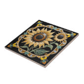 Moderne gele zonnebloemen op zwart tegeltje (Zijkant)