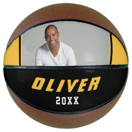 Moderne gele zwarte aangepaste naam - foto basketbal