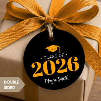 Moderne Gele Zwarte Afstudeer Favor Tags Bedankjes Labels