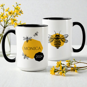 Moderne Gele Zwarte Cute Bij Honingraat Vriend Naa Mok