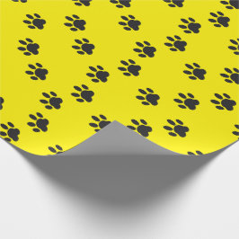 Moderne Gele Zwarte Huisdier Kat Hond Pootafdrukke Cadeaupapier