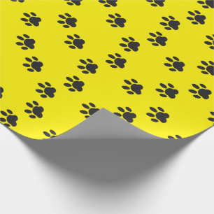 Moderne Gele Zwarte Huisdier Kat Hond Pootafdrukke Cadeaupapier