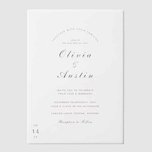 Moderne gelijmde spar unieke bruiloft vellum uitnodigingen (Voorkant)