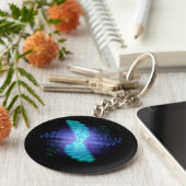 Moderne geluidsgolven met neongloed sleutelhanger (Zijkant)