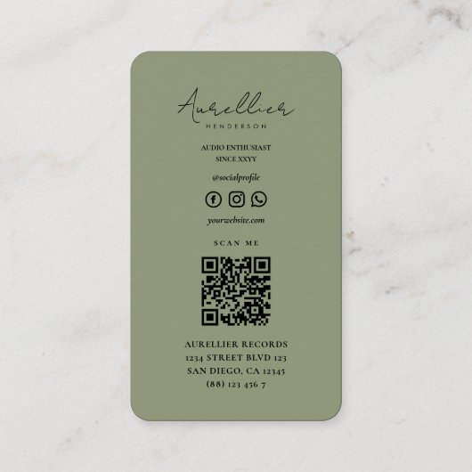 Moderne geluidstechnicus Audioloog Sage Green Visitekaartje (Achterkant)