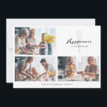 Moderne Geluk Is Thuis Bakkerij Garde Foto Feestdagenkaart<br><div class="desc">Een prachtige gepersonaliseerde gezinsfoto-collage kerstkaart. Ons ontwerp bevat een eenvoudig raster met 3 foto's, met "Happiness is homemade" in een prachtig handgeschreven lettertype. Een leuke gestileerde garde is verwerkt achter de tekst. Gepersonaliseerd met de familienaam. De achterkant heeft een bijpassende garde-patroon achtergrond in nepzilver. Alle illustraties zijn met de hand...</div>