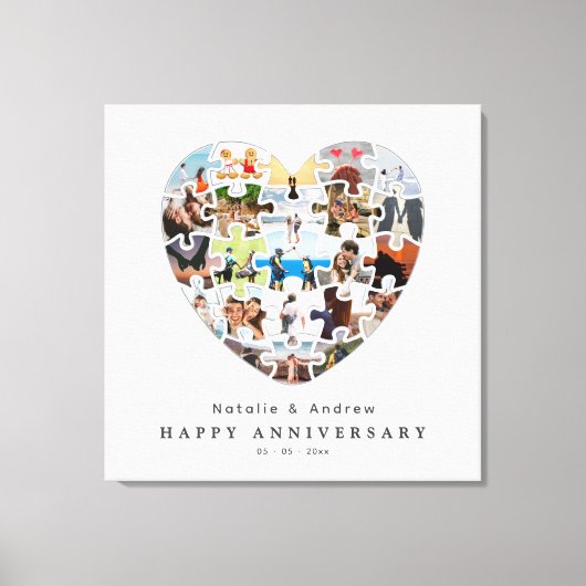 Moderne Gelukkig Jubileum Hart Puzzel Collage Canvas Afdruk (Voorkant)