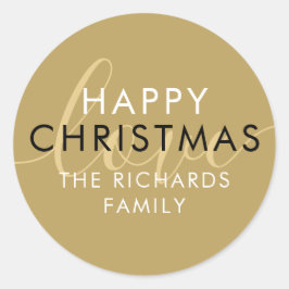Moderne Gelukkig Kerstmis Goud Chic Script Liefde Ronde Sticker