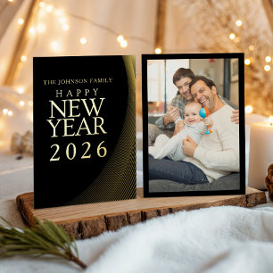 Moderne Gelukkig Nieuwjaar 2026 Gouden Foto Folie Feestdagenkaart