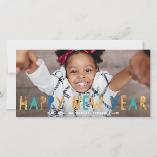 Moderne Gelukkig Nieuwjaar Gouden Faux Folie w / A Feestdagenkaart (Voorkant)