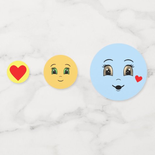 Moderne, gelukkige gezichten in lichtblauw en geel confetti (Voorkanten)