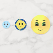 Moderne, gelukkige gezichten in lichtblauw en geel confetti (Achterkanten)