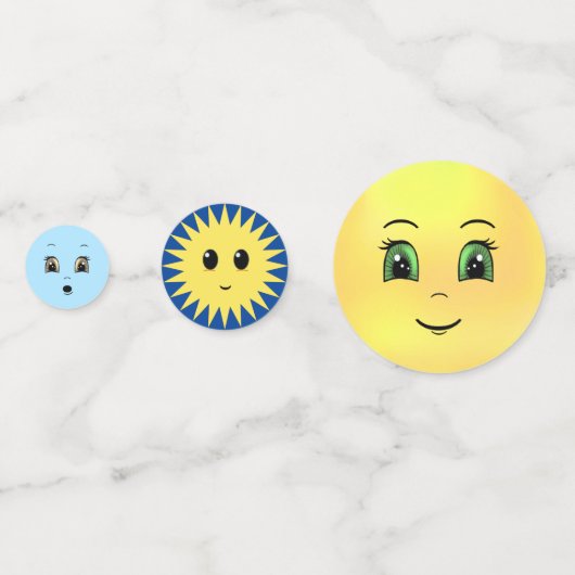 Moderne, gelukkige gezichten in lichtblauw en geel confetti (Achterkanten)