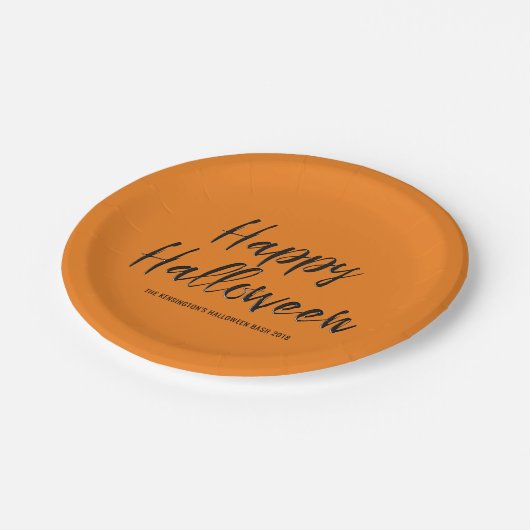 Moderne Gelukkige Halloween In reliëf gemaakte Zwa Papieren Bordje (Gekanteld)