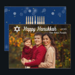 Moderne Gelukkige Hanukkah Blauwe en Gouden Foto Feestdagenkaart<br><div class="desc">Moderne Gelukkige Hanukkah Blauwe en Gouden Foto Vakantiekaart</div>