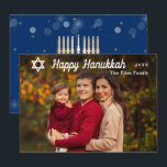 Moderne Gelukkige Hanukkah Blauwe en Gouden Foto Feestdagenkaart<br><div class="desc">Moderne Gelukkige Hanukkah Blauwe en Gouden Foto Vakantiekaart</div>