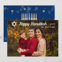 Moderne Gelukkige Hanukkah Blauwe en Gouden Foto