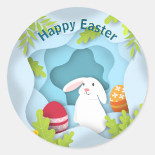 Moderne Gelukkige Paashaas I 3D Paasei Design Ronde Sticker