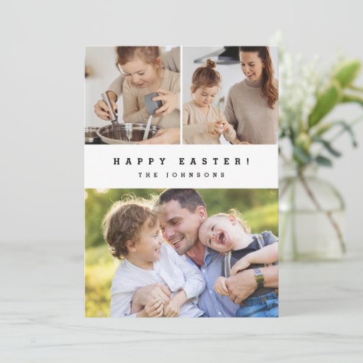 Moderne Gelukkige Pasen Verticale Familie Fotocoll Feestdagenkaart (Staand voorkant)