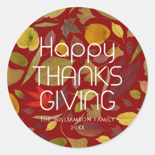 Moderne gelukkige Thanksgiving herfstbladeren favo Ronde Sticker