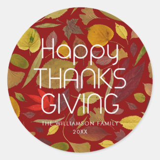 Moderne gelukkige Thanksgiving herfstbladeren favo Ronde Sticker