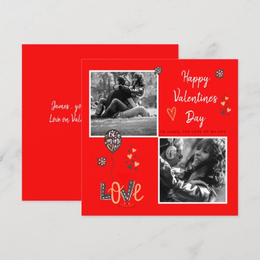 Moderne Gelukkige Valentijnsdag Foto Liefde Rood Feestdagenkaart (Voorkant / Achterkant)