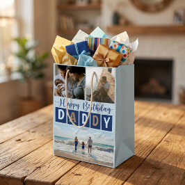 Moderne Gelukkige Verjaardag Papa Blauwe 3 Foto Medium Cadeauzakje