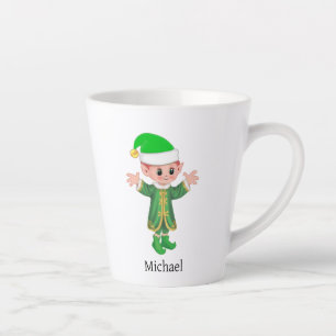 Moderne Geluks-Elf met Schrift en Monogram Latte Mok