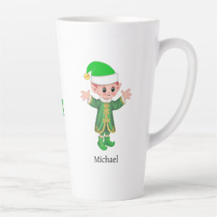 Moderne Geluks-Elf met Schrift en Monogram Latte Mok