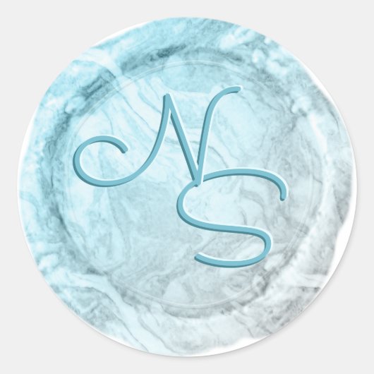 Moderne gemarmerde blauwe Wax Seal Monogram Sticke Ronde Sticker (Voorkant)
