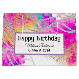 Moderne gemarmerde glitter kleurrijke verjaardag groot cadeauzakje